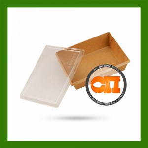 Упаковка Лоток бумажный 500 мл с низкой крышкой Крафт/Крафт OneClick Bottom